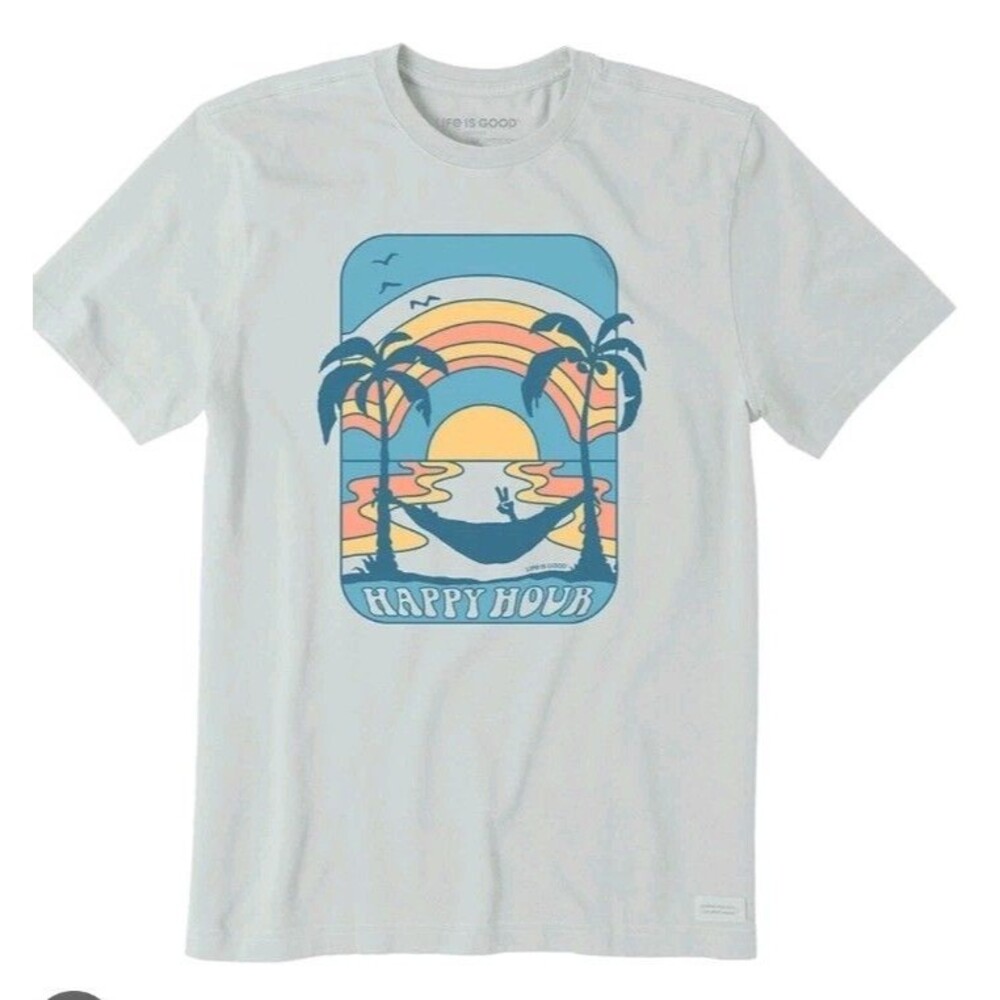 Life Is Good Crusher Tee Mens HAPPY HOUR Light Green T-shirt size L